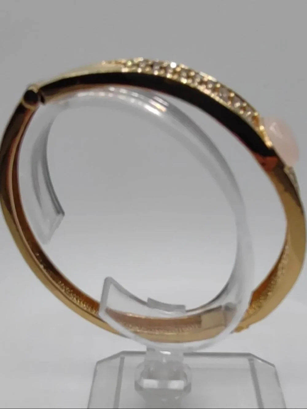 Bangle Bracelet -Peach Iolite Stone + CZs- Sterling Silver 925-Gold Vermeil